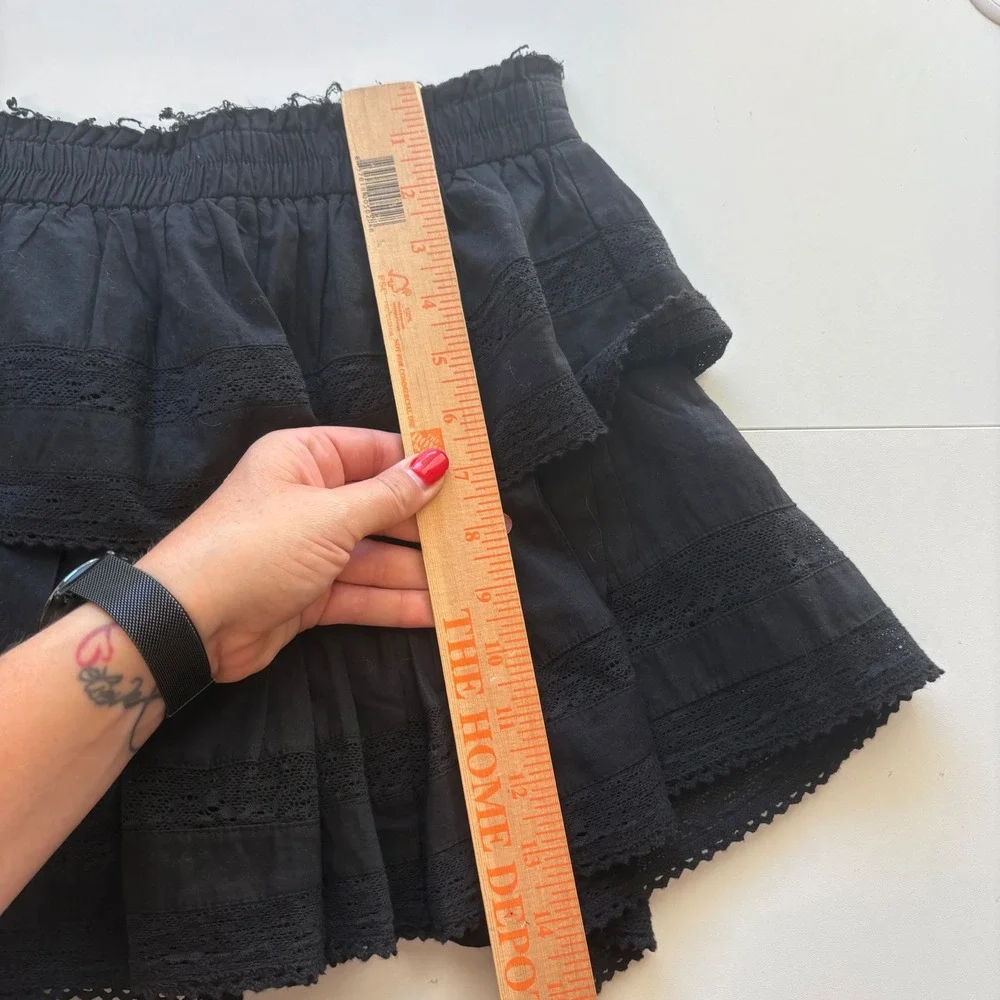 LoveShackFancy Ruffle Mini Skirt Women S Black Lace Tiered Smocked Cotton